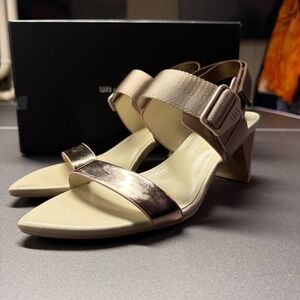 United Nude Poly Soga Mid Cameo Mix Metallic Architectural Block Heel Sandals 39